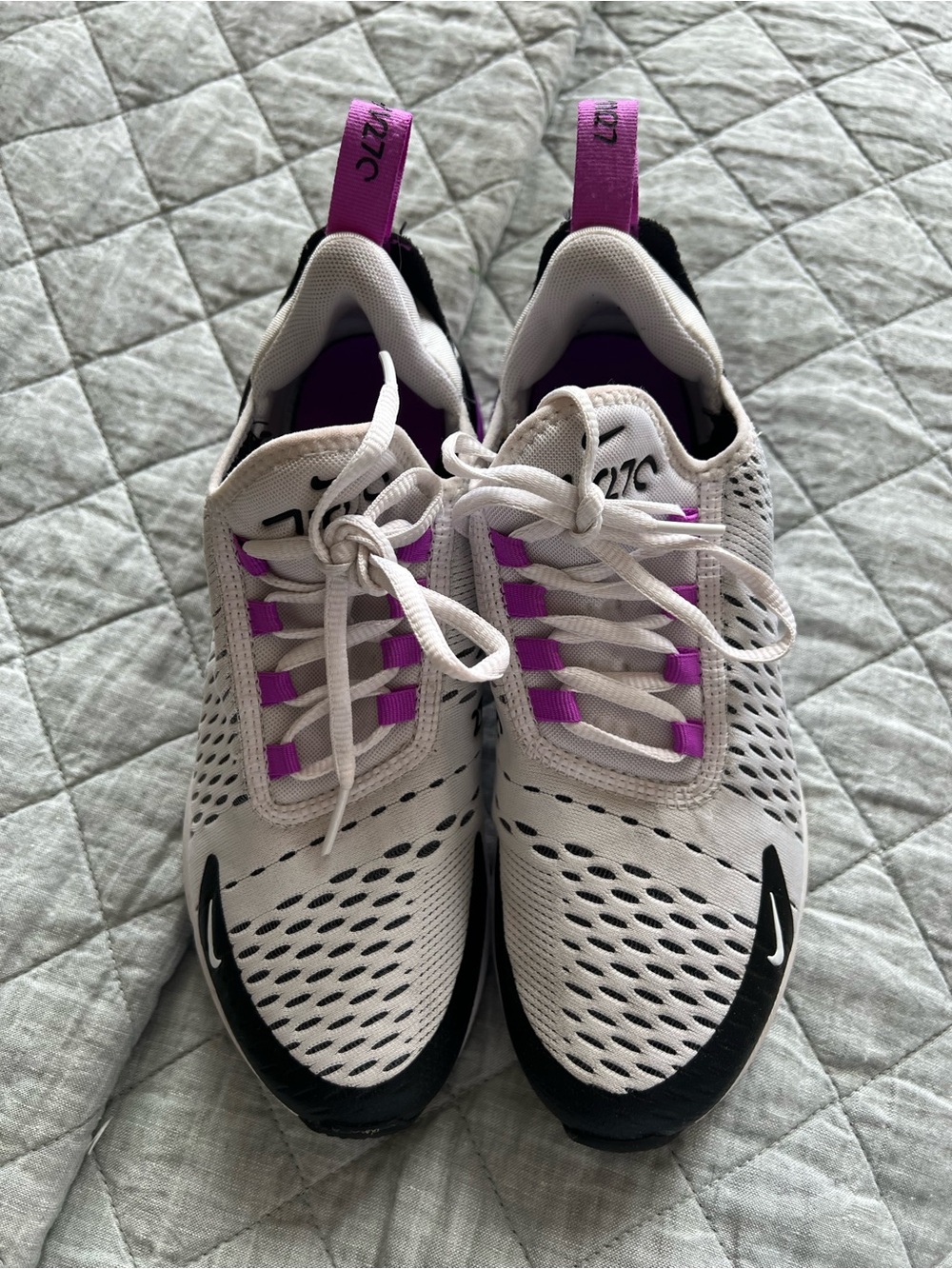 Nike White Air Max 270 with Black and Fuschia Accents